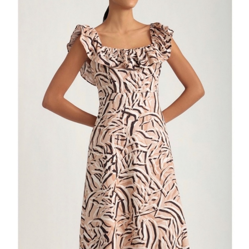 Donna Morgan Linen Blend Zebra Dress w/ Ruffles